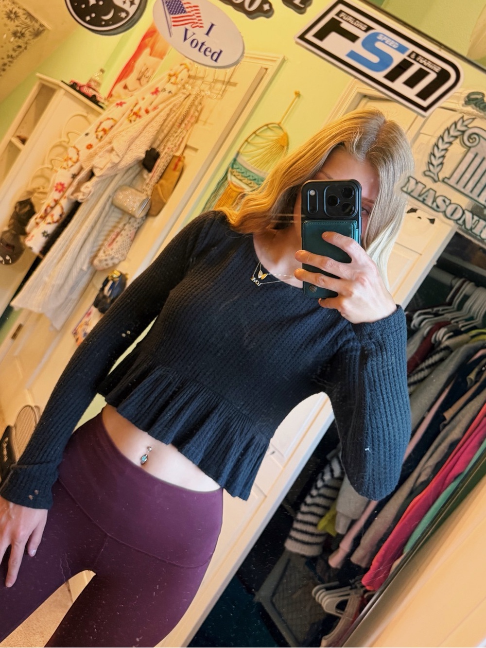 Black Ribbed Long-Sleeve Peplum Crop Top - Pacsun